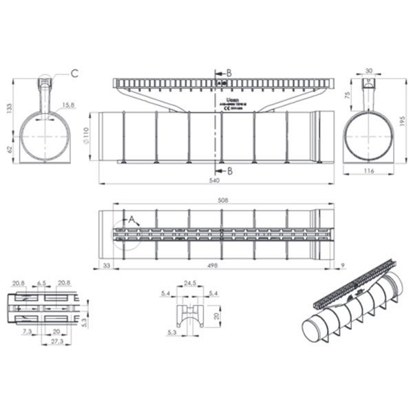 Grille à fente évacuation par tuyau – UCAN Gris - 2