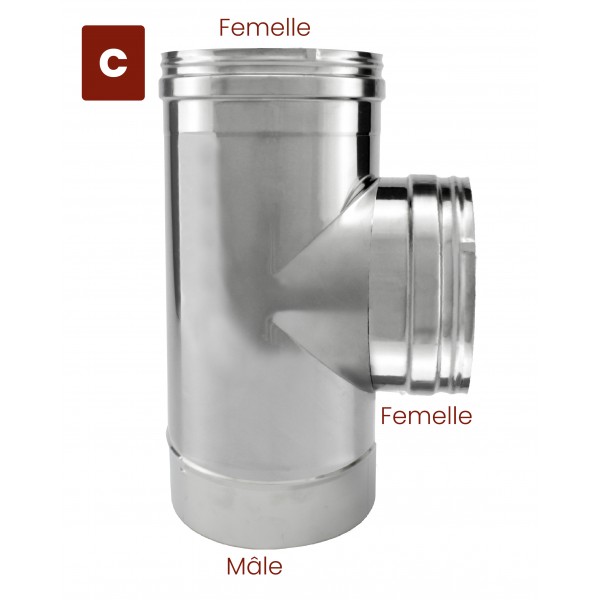 Tubage cheminée inox simple paroi Té 90º avec bouchon - 5