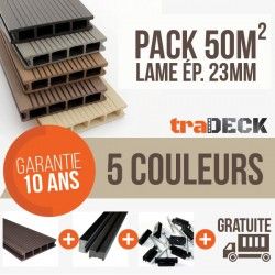 Pack 50m² lames terrasse bois composite 2200x150x23mm - 1